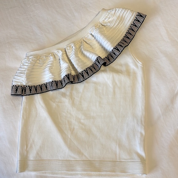 Maje Mashup One Shoulder White Cream Print Top NWT - Picture 2 of 4